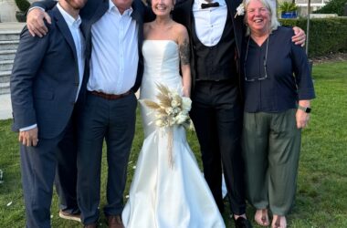 Jake Jones with his parents, cousin and her husband outside the wedding venue.