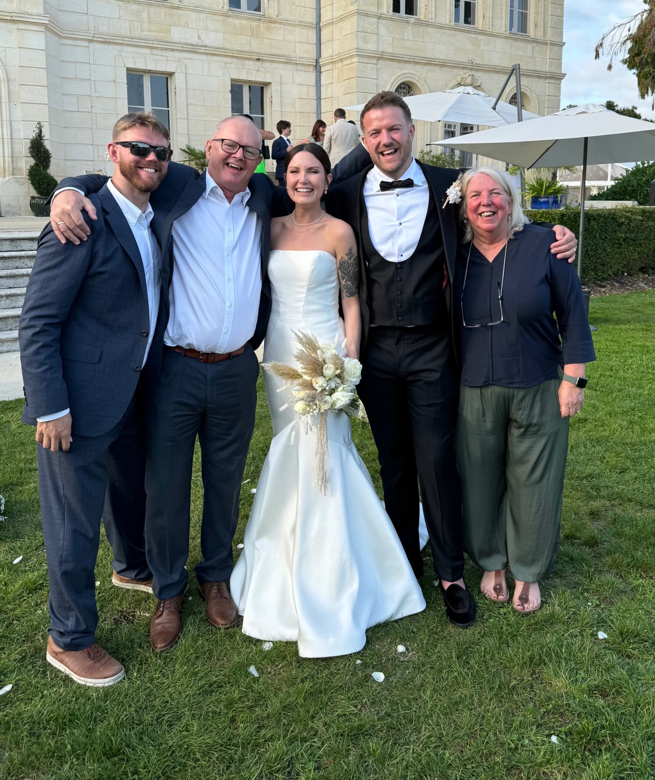 Jake Jones with his parents, cousin and her husband outside the wedding venue.